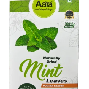 Aara dried mint leaves in a 100gm pack, ideal for enhancing dishes.