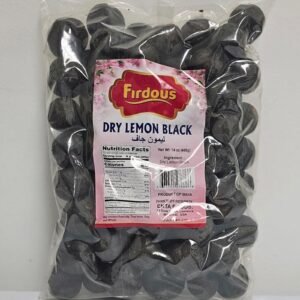 Firdous Black Lemon Dry in a 400gm jar, showcasing its tangy flavor and vibrant color.