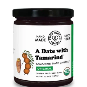 Organic tamarind date chutney in a jar from Pure Indian Foods
