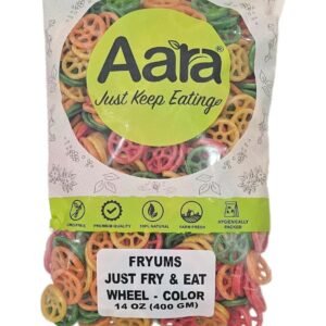 Aara Fryums Wheels snack pack, 400 gm, crispy and delicious for snacking.