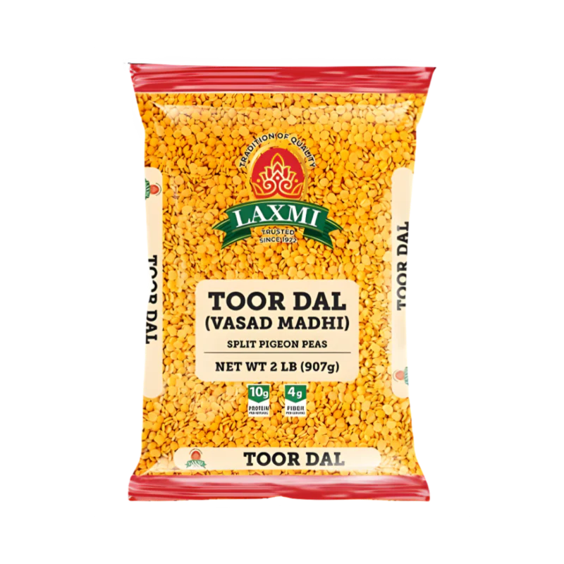 Laxmi Toor Dal Plain 2lb package, nutritious and wholesome lentils for cooking.