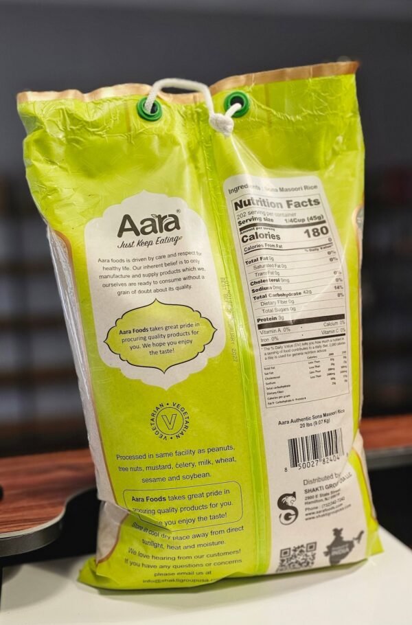 Aara Crystal Sona Masoori Rice 20Lb - Image 3