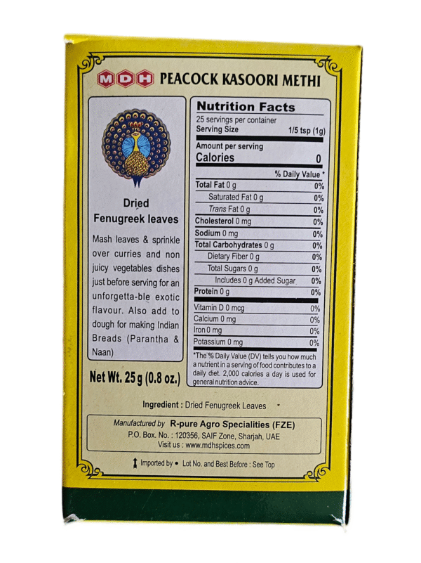 MDH Kasoori Methi  Dried fenugreek Leaves 25 Gm - Image 3
