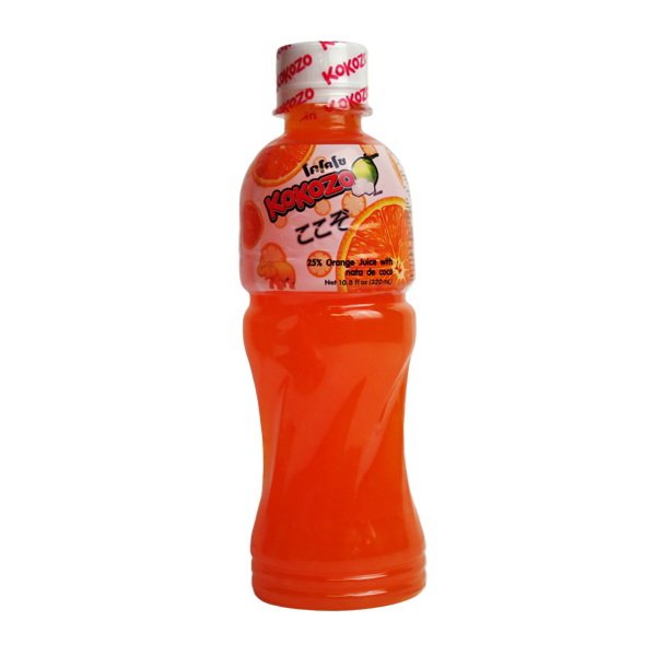Kokozo Orange Juice with Nata De Coco in a 10.80 oz bottle