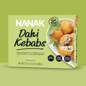 Nanak Dahi Kebabs in a 600g package, a vegetarian Indian appetizer.