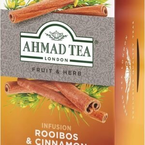 Box of Ahmad Tea's Fruit and Herb Tea infused with Rooibos and Cinnamon, 20 foil bags