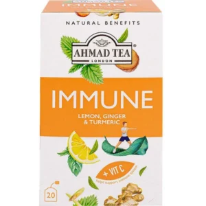 Ahmad Tea Immune Herbal Tea with Lemon, Ginger, and Turmeric in foil packaging