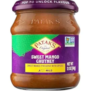 Jar of Patak's Sweet Mango Chutney with a vibrant label