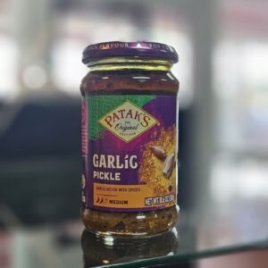 Jar of Patak Garlic Pickle showcasing traditional Indian spices.