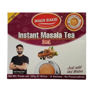 Wagh Bakri Instant Masala Tea Unsweetened packaging with spices
