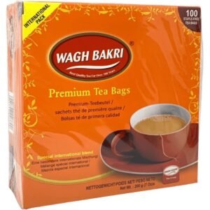 Wagh Bakri Premium Tea Bags package with 100 bags, 200 grams, for a refreshing tea experience.