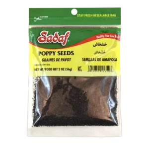 Sadaf Poppy Seeds in a 57g package, ideal for cooking and baking.