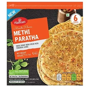 Haldirams Methi Paratha pack of 6 pieces, 300gm, Indian flatbread with fenugreek leaves.