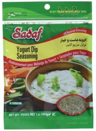Sadaf Yogurt Dip Seasoning package, 28.4g, featuring Middle Eastern spices.