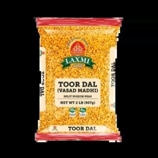 Laxmi Toor Dal Plain 2lb package, high-quality and nutritious lentils for cooking.