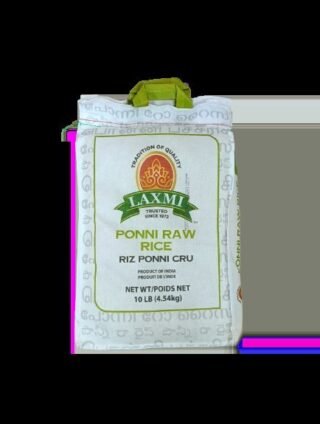 10lb bag of Laxmi Ponni Raw Rice, ideal for South Indian dishes
