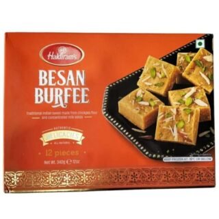 Haldiram's Besan Burfee 340g pack, a traditional Indian sweet made from chickpea flour.