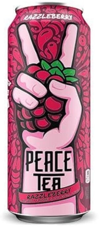 Can of Peace Tea Razzleberry Flavor, 16 Oz, featuring vibrant design