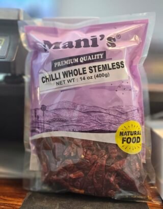 Whole dried Manis chillies in a 400g package