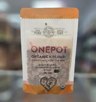 OnePot Kitchari meal featuring organic sprouted brown rice and mung beans
