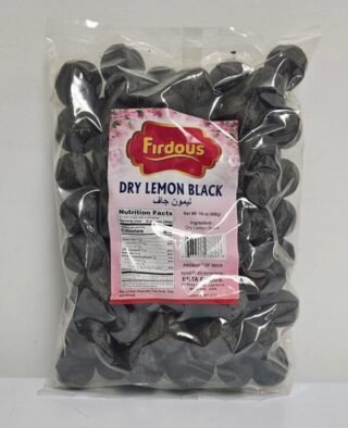 Firdous Black Lemon Dry in a 400gm jar, showcasing its tangy flavor and vibrant color.