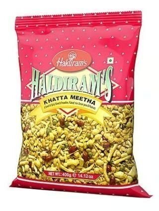 Haldirams Khatta Meetha 400 gm pack showcasing sweet and tangy Indian snack mix