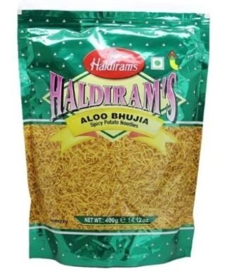 Haldirams Aaloo Bhujia snack pack, 400 Gm, showcasing crunchy and spicy Indian snack.