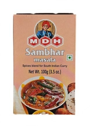 MDH Sambar Masala 100g pack with vibrant packaging showcasing spices.