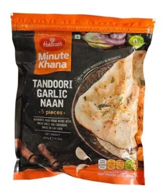 Haldirams Tandoori Garlic Naan, a flavorful Indian bread, perfect with curries.