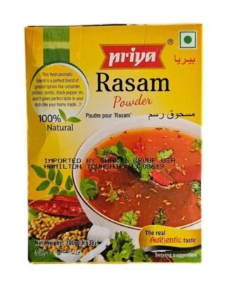 Priya Rasam Powder 100 Gm package featuring an authentic Indian spice blend for soups.