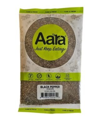 Aara Black Pepper Powder in a 100 Gm pack, showcasing its bold flavor for cooking.
