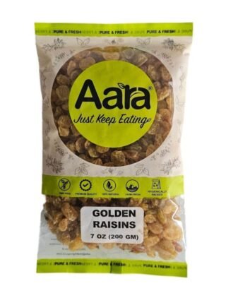 Aara Golden Raisins in a 200 gm pack, ideal for snacking and baking.