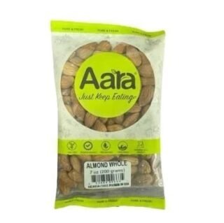 Aara Almond Whole 200 Gm package with whole almonds