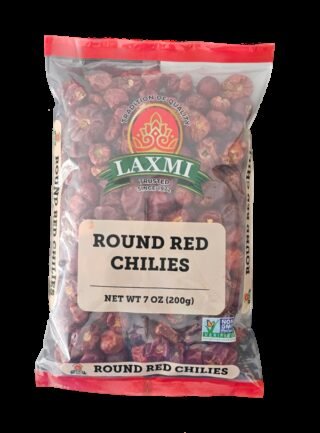 Laxmi Round Chilli 200 Gm package featuring red chillies