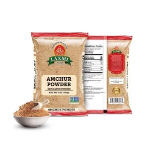 Laxmi Amchur Powder packaging, 200 grams, a tangy Indian spice for cooking.