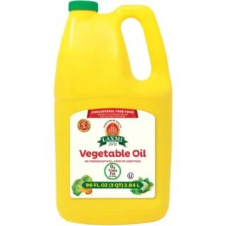 Laxmi Vegetable Oil bottle, 96 Oz, suitable for heart-healthy cooking