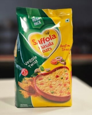 Saffola Masala Oats Veggie Twist pack with colorful veggies and spices