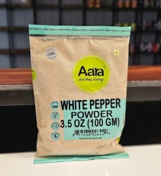 Aara White Pepper Powder in a 100g package for enhancing cooking flavors.
