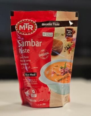 MTR Sambar Paste in a jar, showcasing the authentic South Indian flavor.