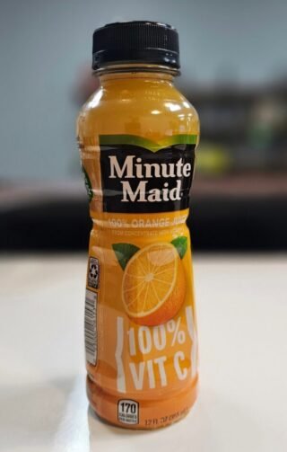 Minute Maid 100% Orange Juice in a clear bottle