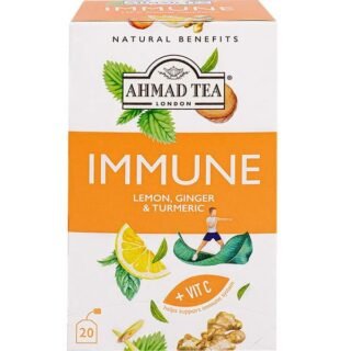 Ahmad Tea Immune Herbal Tea with Lemon, Ginger, and Turmeric in foil packaging