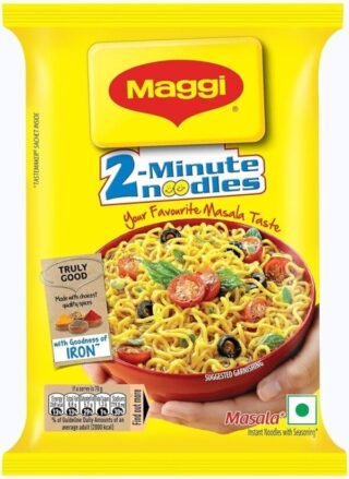 Pack of 2 Minute Maggi Noodles 75 gm, a quick and tasty meal option.