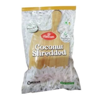 Haldiram's shredded coconut in a 312g pack, ideal for snacking.