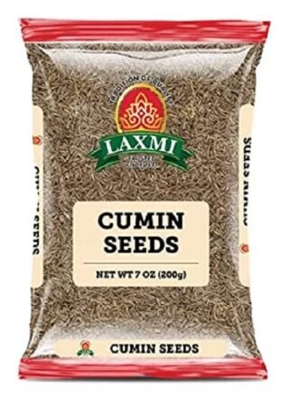 Laxmi Cumin Seeds in a package, 200 grams, for enhancing dishes with authentic flavor.