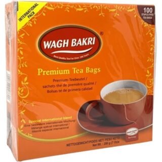 Wagh Bakri Premium Tea Bags package with 100 bags, 200 grams, for a refreshing tea experience.