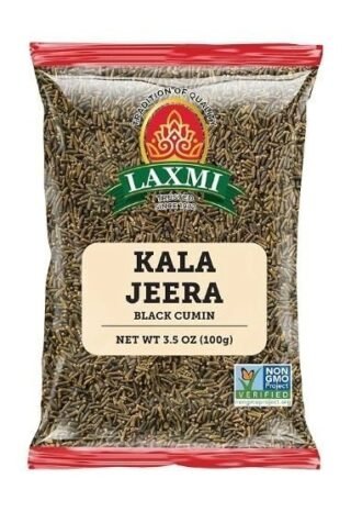 Laxmi Kala Jeera Black Cumin 100 GM pack, a spice for enhancing dishes.