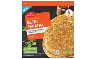 Haldirams Methi Paratha pack of 6 pieces, 300gm, Indian flatbread with fenugreek leaves.