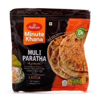 Haldiram's Muli Paratha pack, 400gm, showcasing authentic Indian cuisine.